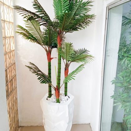 Artificial Potted Combo Palm Plant With Jargon Fiberglass Pot - 220cm