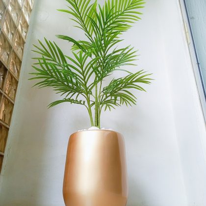 Single Palm Plant Potted With Gold Fiberglass Pot -Height 150cm
