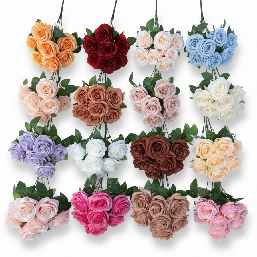 rose flowers 9 Heads Bouquet Camellia Artificial Flowers | Wedding Decoration Floral setup Roses
