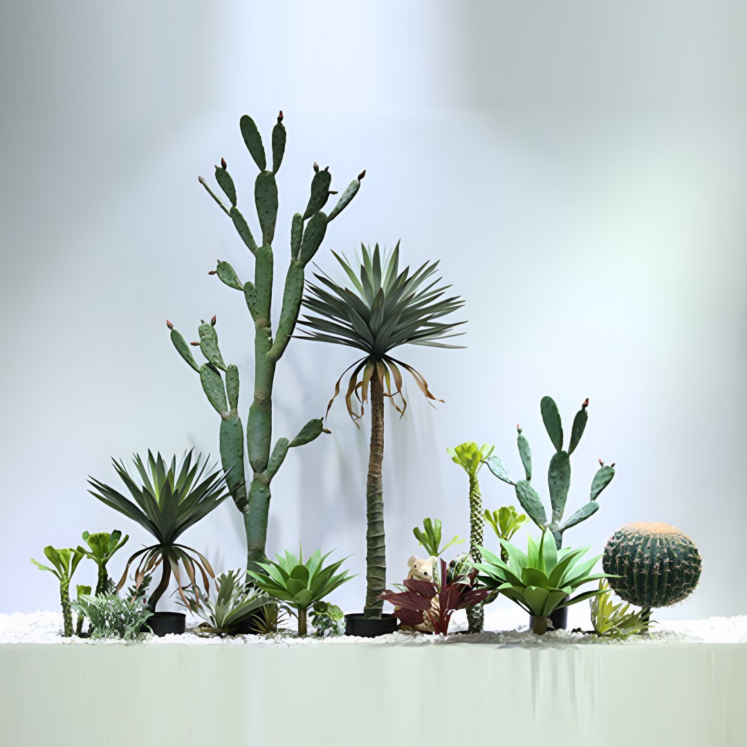 IMG-20250522-WA0013.jpg Indoor Artificial Greenery – Cactus Landscaping Design with White Stones | 2.4m Long Display - Image 1