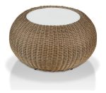 Wicker Outdoor Side Table with Glass Center