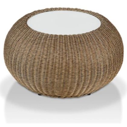 Wicker Outdoor Side Table with Glass Center