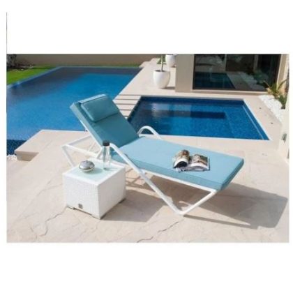 WHITE SINGLE STACKABLE SUNLOUNGER WITH SIDE TABLE
