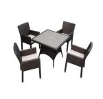 REHAU RATTAN BROWN 4 SEAT SQUARE DINING SET