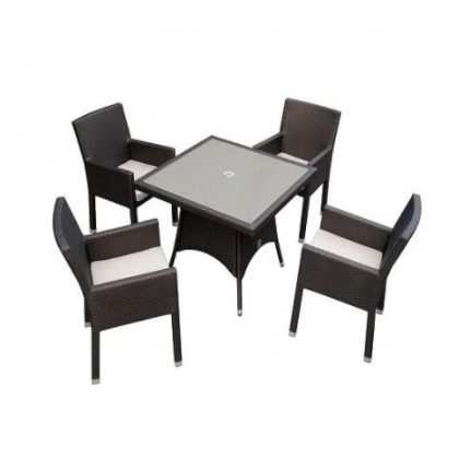 REHAU RATTAN BROWN 4 SEAT SQUARE DINING SET