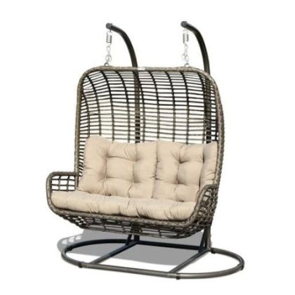 Double Basket Rattan Swing Chair Patio