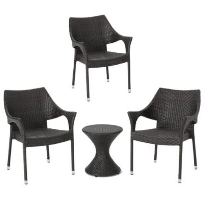 4 Piece Rattan Chat Set with Stacking Chairs and Hourglass Side Table