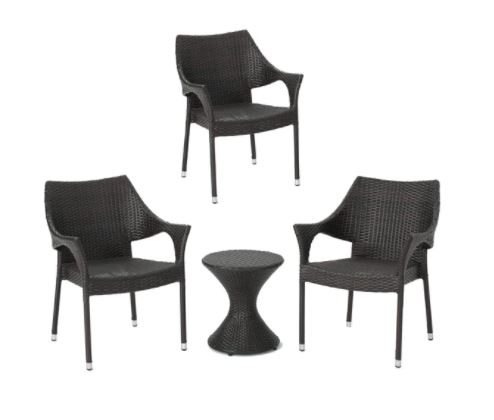 4 Piece Rattan Chat Set with Stacking Chairs and Hourglass Side Table