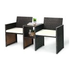 Costway Patio Rattan Loveseat Table Chairs Set