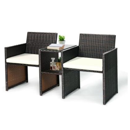 Costway Patio Rattan Loveseat Table Chairs Set