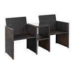 Costway Patio Rattan Loveseat Table Chairs Set