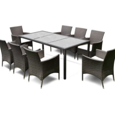 Gymax 9PCS Patio Dining Brown Rattan Table Chairs Cushions Garden Set