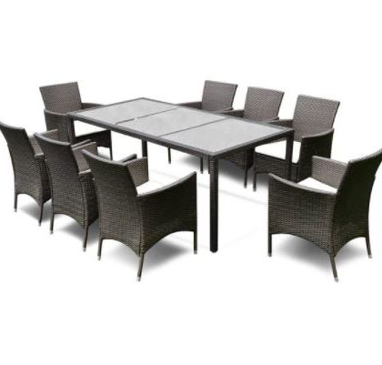 Gymax 9PCS Patio Dining Brown Rattan Table Chairs Cushions Garden Set