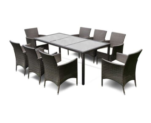 Gymax 9PCS Patio Dining Brown Rattan Table Chairs Cushions Garden Set