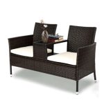 Costway Patio Rattan Sofa Love-seat Table Chairs