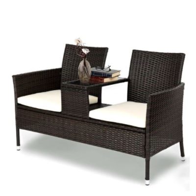 Costway Patio Rattan Sofa Love-seat Table Chairs