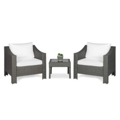 Best Choice Set of 2 Outdoor Wicker Club Patio Accent Chairs w/ Side Table