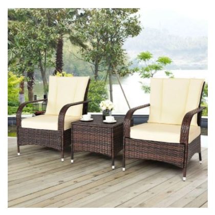 Costway 3PCS Outdoor Patio Rattan Wicker Furniture Set