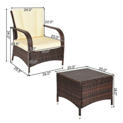 Costway 3PCS Outdoor Patio Rattan Wicker Furniture Set