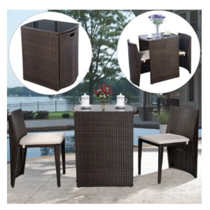 Zimtown 3 PCS Cushioned Outdoor Rattan Patio Set