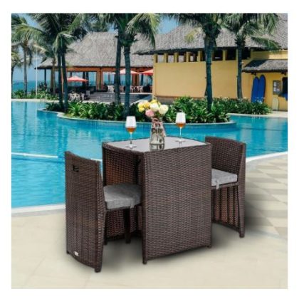 Zimtown 3 PCS Cushioned Outdoor Rattan Patio Set