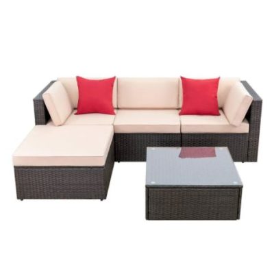 Walnew 5 Pieces Outdoor Rattan Sectional Sofa