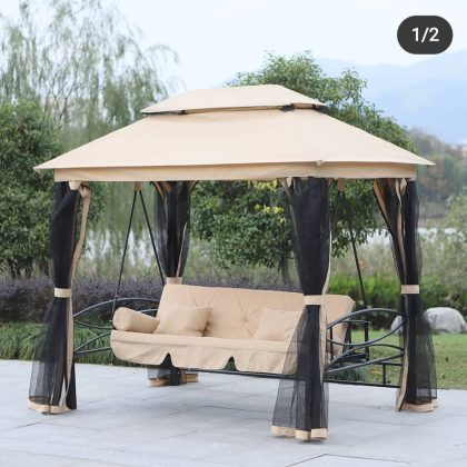 3 in 1 Patio Swing Gazebo Daybed Hammock Outdoor Furniture