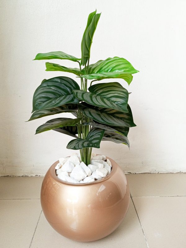 Potted Artificial Green Apple Plant With a Gold Fiberglass Pot - Height 75cm