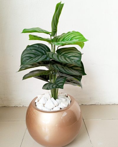 Potted Artificial Green Apple Plant With a Gold Fiberglass Pot - Height 75cm