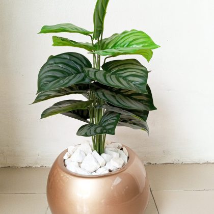 Potted Artificial Green Apple Plant With a Gold Fiberglass Pot - Height 75cm