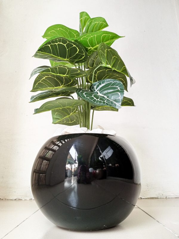 Artificial Taro Mini Potted Plant With Black Ball Shape Fiberglass Pot - 75cm in Height
