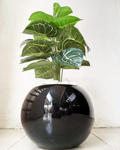 Artificial Taro Mini Potted Plant With Black Ball Shape Fiberglass Pot - 75cm in Height