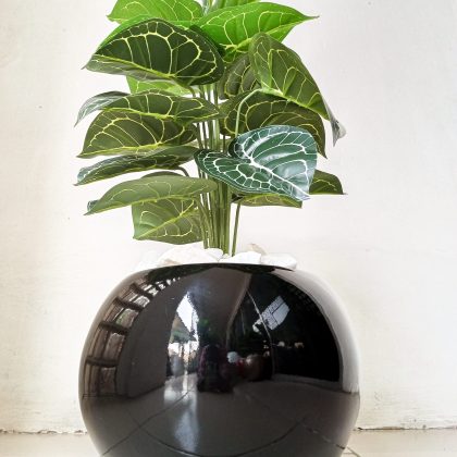 Artificial Taro Mini Potted Plant With Black Ball Shape Fiberglass Pot - 75cm in Height