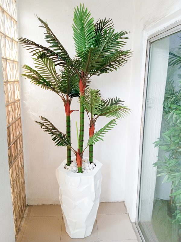 Artificial Potted Combo Palm Plant With Jargon Fiberglass Pot - 220cm