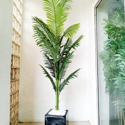 Artificial Potted Combo Palm Plant With A Fiberglass Pot - 230cm Height