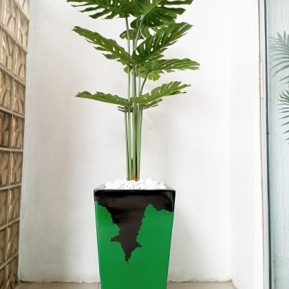 Artificial Monstera Plant Potted With a Black And Green Tapered Fiberglass Vase - Height 175cm