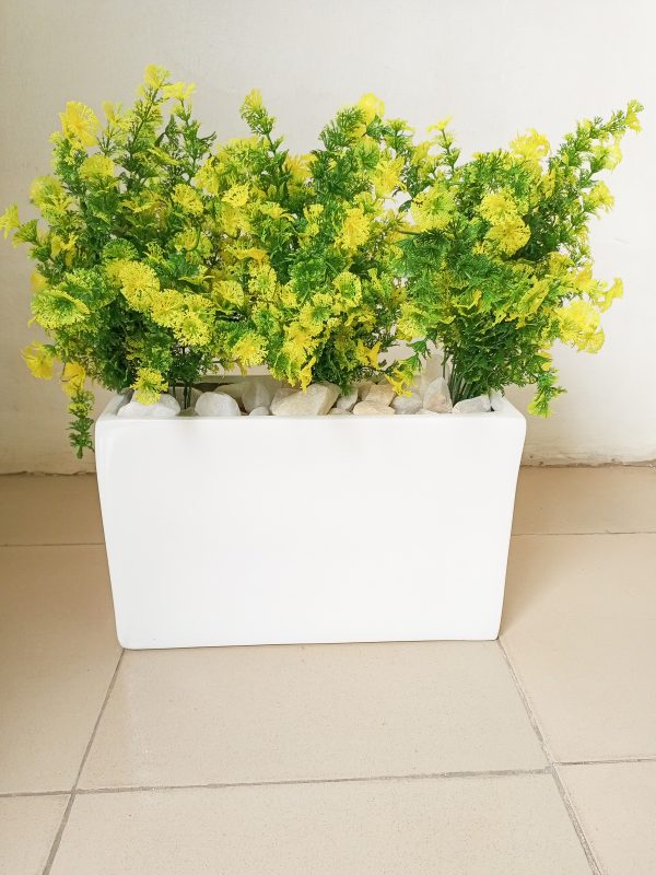 Three Artificial Vines Potted In a White Fiberglass Pot - Height 50cm