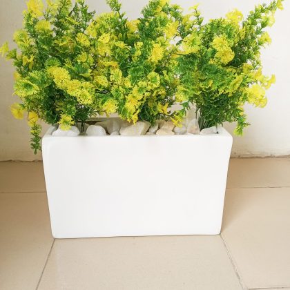 Three Artificial Vines Potted In a White Fiberglass Pot - Height 50cm