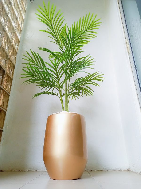 Single Palm Plant Potted With Gold Fiberglass Pot -Height 150cm