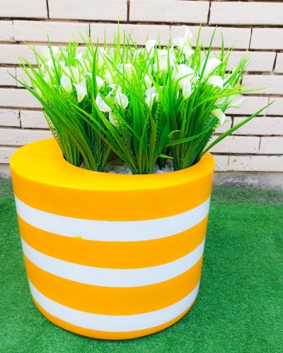 Artificial Vine Flowers Potted With Strips Color Fiberglass Vase