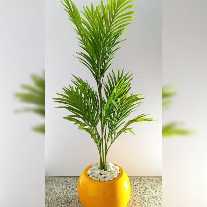 Artificial Single Palm Plant Potted With Ball Shape Fiberglass Pot - 136cm Height