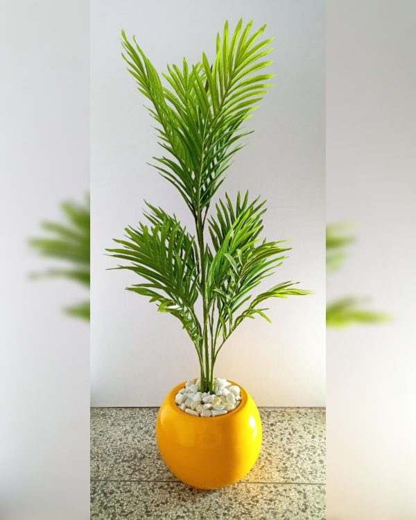 Artificial Single Palm Plant Potted With Ball Shape Fiberglass Pot - 136cm Height
