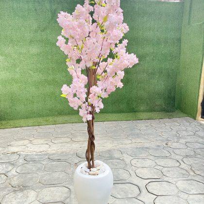 Synthetic Cherry Blossom Plants Potted With Apple Fiberglass Flower Pot