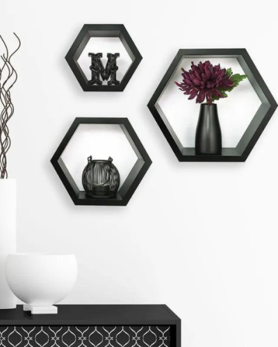 Hexagon Wooden Flower vase For Interior Wall Decorations | Height 32CM