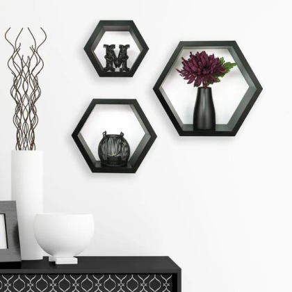 Hexagon Wooden Flower vase For Interior Wall Decorations | Height 32CM