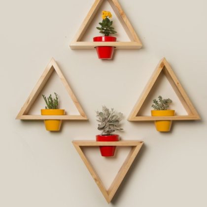 Wooden Triangle Flower Vases For Interior Home decoration