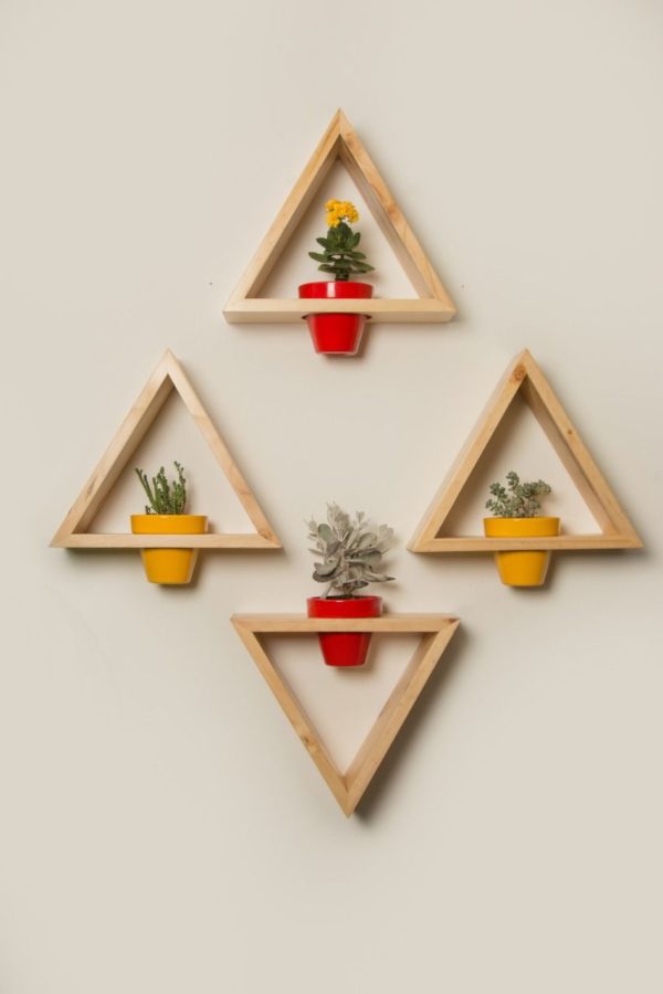 Wooden Triangle Flower Vases For Interior Home decoration
