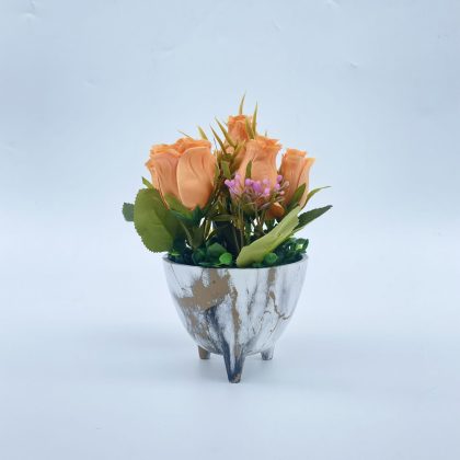 Tea Rose Flower With Ceramic Vase For Interior Design|orange