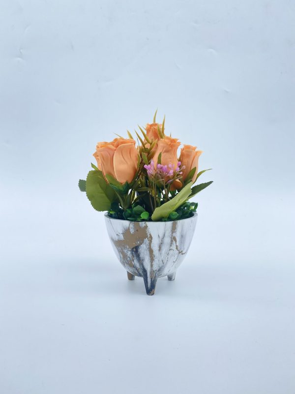 Tea Rose Flower With Ceramic Vase For Interior Design|orange