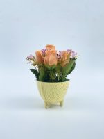Tea Rose Flower With Ceramic Vase For Interior Design|Orange
